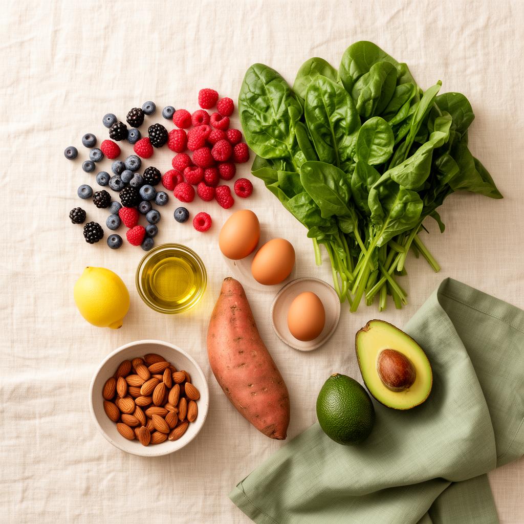 Alimentos funcionais sobre linho cremoso